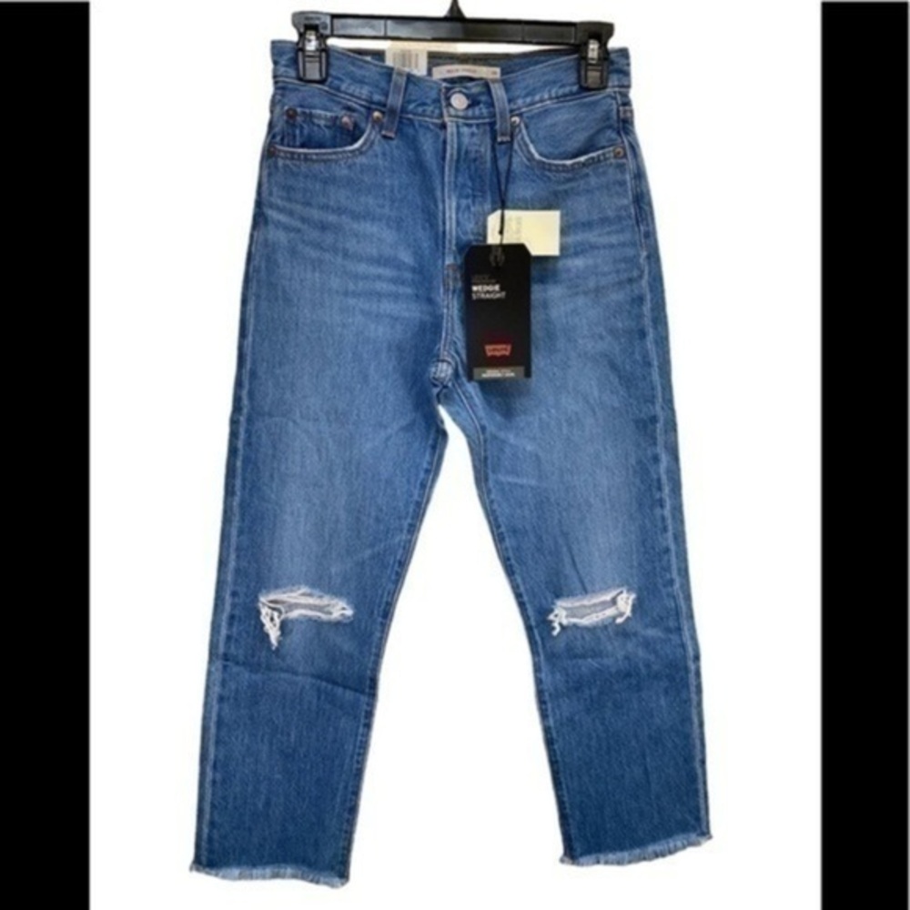 Levi’s Wedgie straight Premium Quality Distressed Raw Hem Denim Jeans